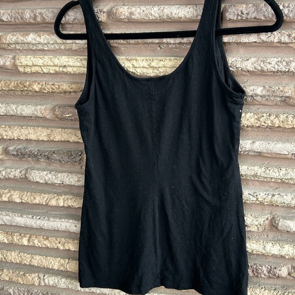 Moda International Black Cotton Tank Sequin Stripes  Size Medium - Picture 7 of 7